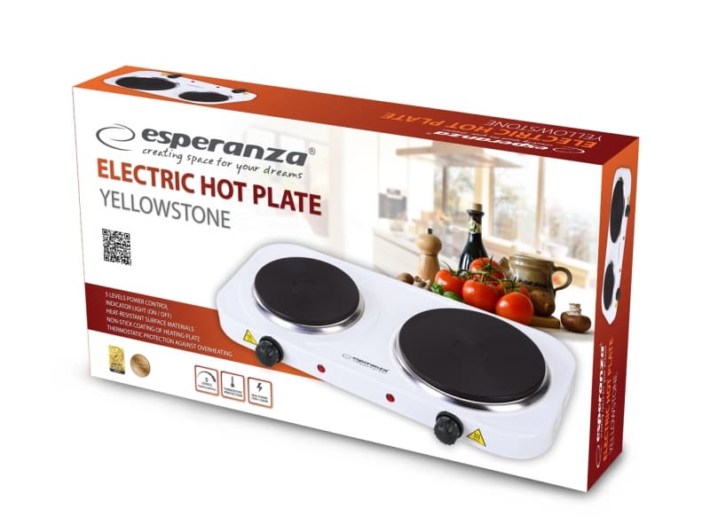 Plita electrica Esperanza Yellowstone EKH007W 2500W 1x 18.8cm + 1x15.5cm Alb "EKH007W" — miniatură