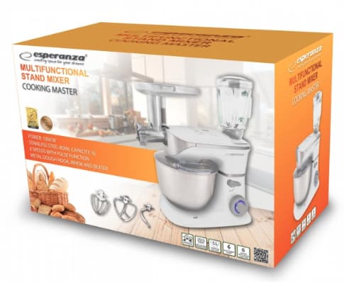 Robot de bucatarie Esperanza Cooking Master EKM025 1000W 5l 6 viteze blender 1.5l Alb "EKM025" — miniatură