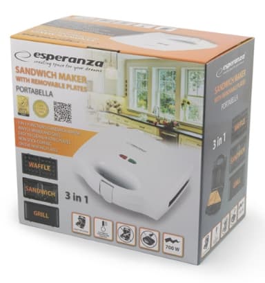 Prajitor de paine tip Sandwich Maker Esperanza Portabella EKT006W3 in 1 700W Alb "EKT006W" — miniatură
