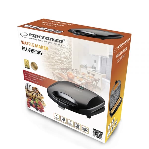 Aparat preparare vafe Esperanza Blueberry EKT008 1000W Negru "EKT008" — miniatură