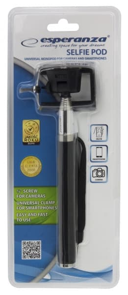 Selfie stick Esperanza EMM107 20-100cm 500g Negru/Argintiu "EMM107" — miniatură