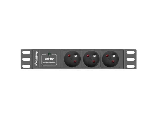 Unitate distributie alimentare PDU 10", 1U, 16A, 3 prize, negru — miniatură
