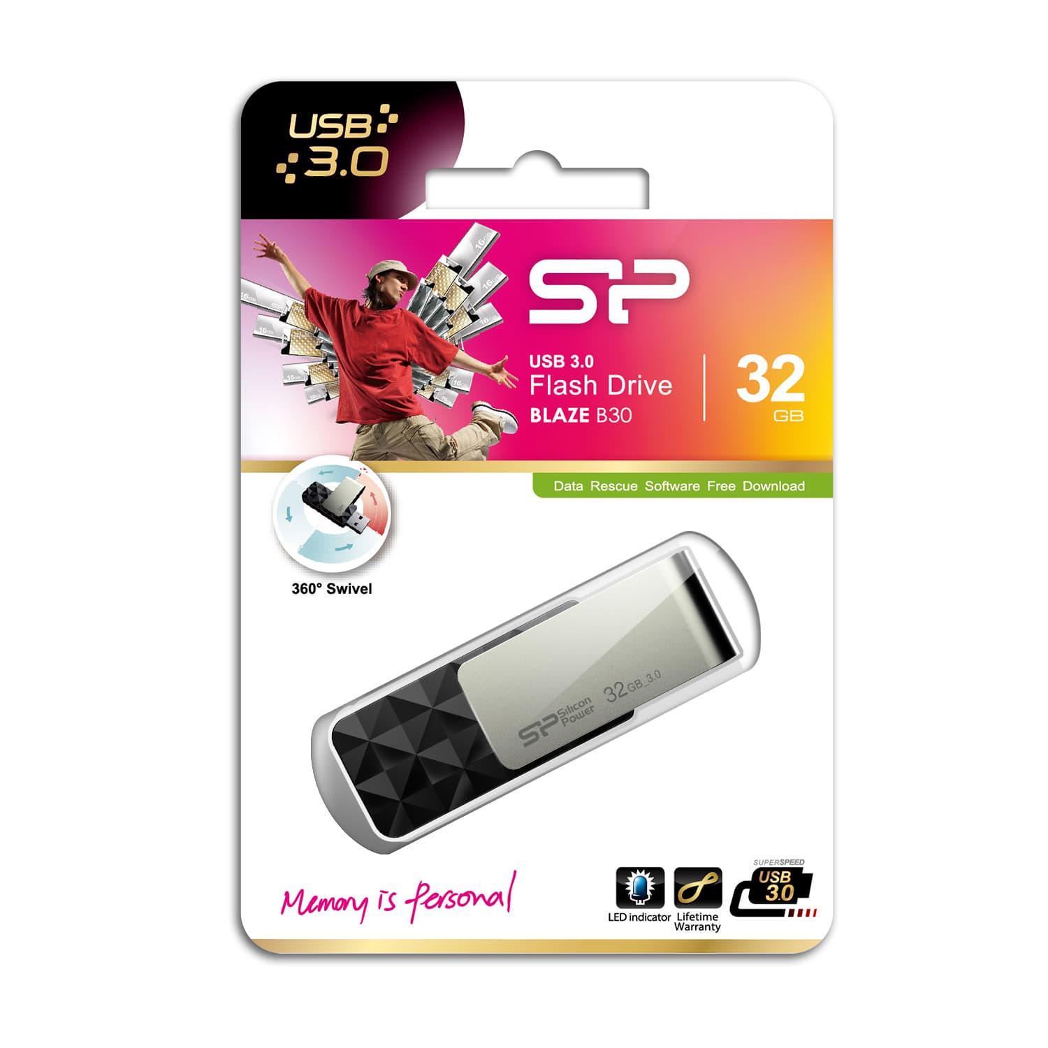 Memorie USB USB Blaze B30 32GB USB 3.0 Black "SP032GBUF3B30V1K" — miniatură