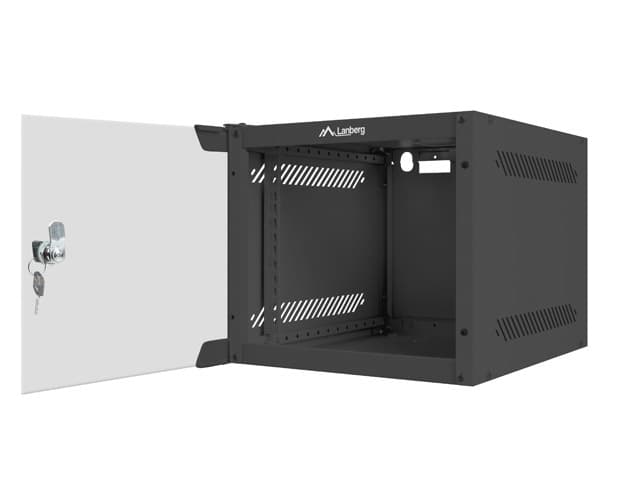 Dulap rack 10" perete 4U / 280x310 (flat pack) cu ușă din sticlă, negru — miniatură