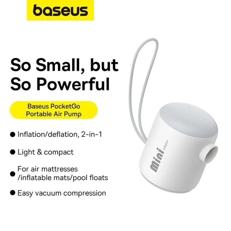 POMPA DE AER Baseus PocketGo Portable, acumulator integrat, 230L/min, alb "C11157700221-00" - 6932172635008 — miniatură