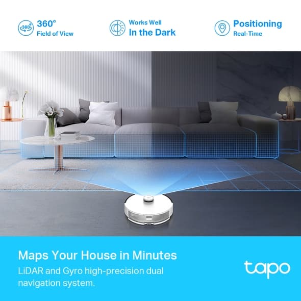 ASPIRATOR TP-Link, mop si navigare LiDAR, putere 4200Pa, autonomie 5 ore, control vocal si aplicatie, alb "Tapo RV30" — miniatură