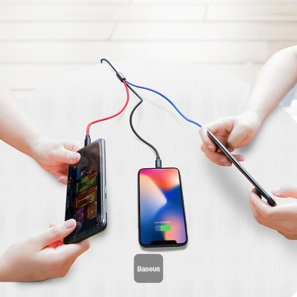 CABLU alimentare si date Baseus Three Primary Colors, pt. smartphone, USB la Micro-USB+Lightning+USB Type-C 3.5A, 1.2m, negru "CAMLT-BSY01" - 6953156273948 — miniatură