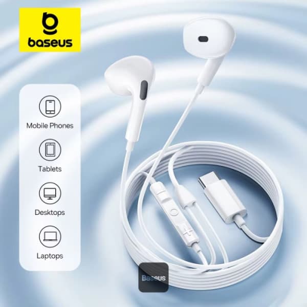 CASTI Baseus Encok CZ19, in ear, pt smartphone, microfon pe casca, conectare prin cablu USB Type-C, alb "A00182201213-00" - 6932172682965 — miniatură