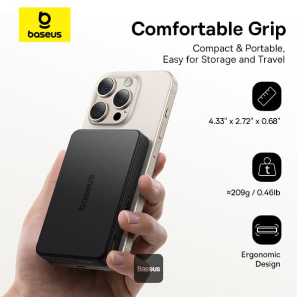 POWER BANK Baseus Airpow II Qi2, magnetic, include cablu USB Type-C la USB Type-C, 1 x USB Type-C, 1 x USB, capacitate 10000mAh 22.5W, negru "P10080000123-00" - 6932172676988 — miniatură