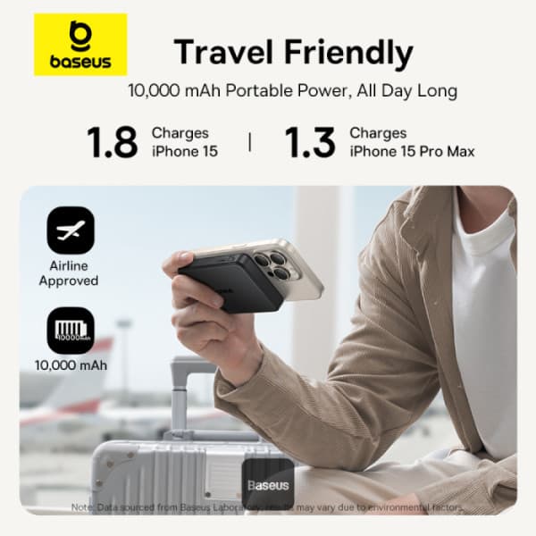 POWER BANK Baseus Airpow II Qi2, magnetic, include cablu USB Type-C la USB Type-C, 1 x USB Type-C, 1 x USB, capacitate 10000mAh 22.5W, negru "P10080000123-00" - 6932172676988 — miniatură