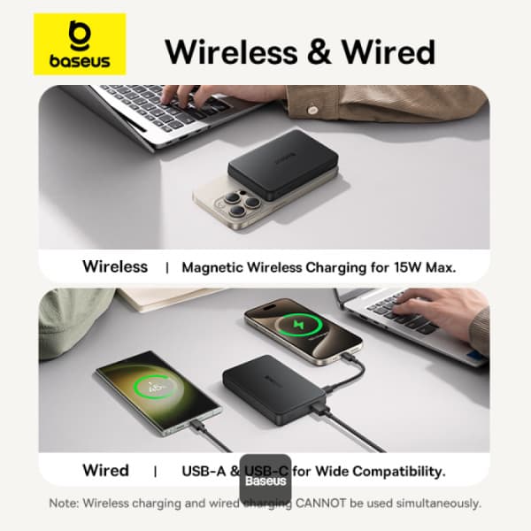 POWER BANK Baseus Airpow II Qi2, magnetic, include cablu USB Type-C la USB Type-C, 1 x USB Type-C, 1 x USB, capacitate 10000mAh 22.5W, negru "P10080000123-00" - 6932172676988 — miniatură