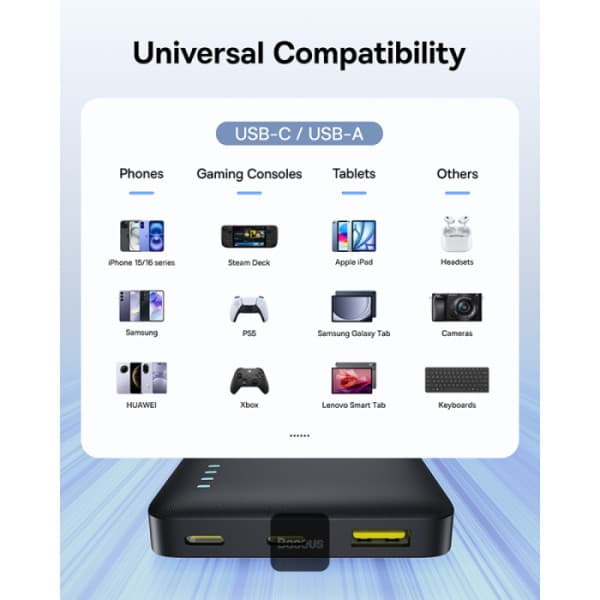POWER BANK Baseus EnerFill FP21, 10000mAh, 22.5W, 2 x USB Type-C, 1 x USB, include cablu USB Type-C la USB Type-C, negru, "P1008210D123-00" - 6932172690304 — miniatură