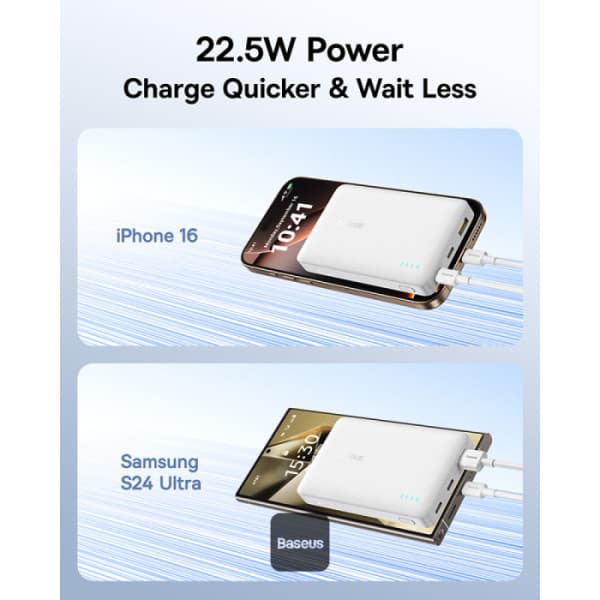 POWER BANK Baseus EnerFill FP21, 10000mAh, 22.5W, 2 x USB Type-C, 1 x USB, include cablu USB Type-C la USB Type-C, alb, "P1008210D213-00" - 6932172690328 — miniatură