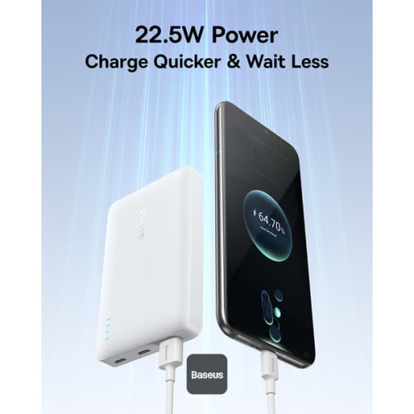POWER BANK Baseus EnerFill FP21, 10000mAh, 22.5W, 2 x USB Type-C, 1 x USB, include cablu USB Type-C la USB Type-C, alb, "P1008210D213-00" - 6932172690328 — miniatură