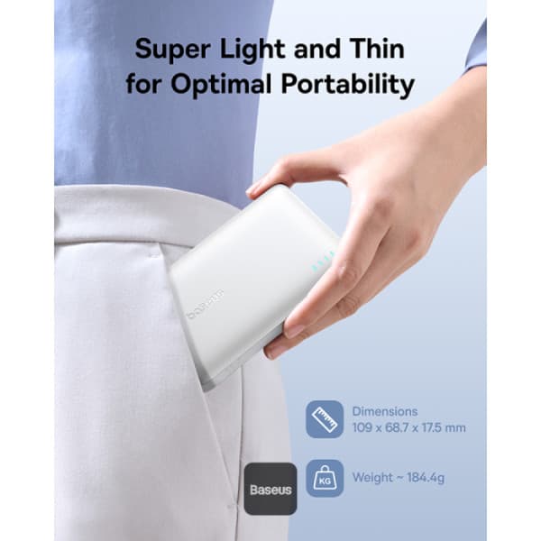 POWER BANK Baseus EnerFill FP21, 10000mAh, 22.5W, 2 x USB Type-C, 1 x USB, include cablu USB Type-C la USB Type-C, alb, "P1008210D213-00" - 6932172690328 — miniatură