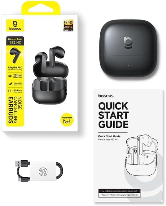 CASTI Baseus Bass BS1 NC, Wireless Noise Cancelling Headphones OS, pt smartphone, over-ear, sunet Hi-Res, microfon pe casca, conectare prin Bluetooth 5.0, negru "A0010102" - 6932172698737 — miniatură