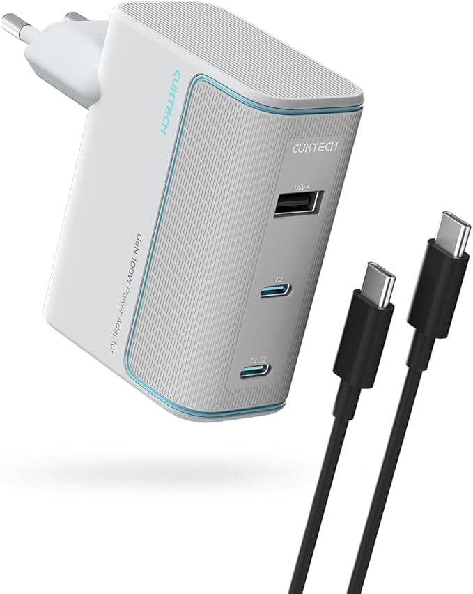 INCARCATOR retea Cuktech 2C1A Quick Charge 100W, 2 x USB Type-C Output, 1 x USB Output, include cablu USB Type-C la USB Type-C 1m, alb "CKAD1003EUGW"