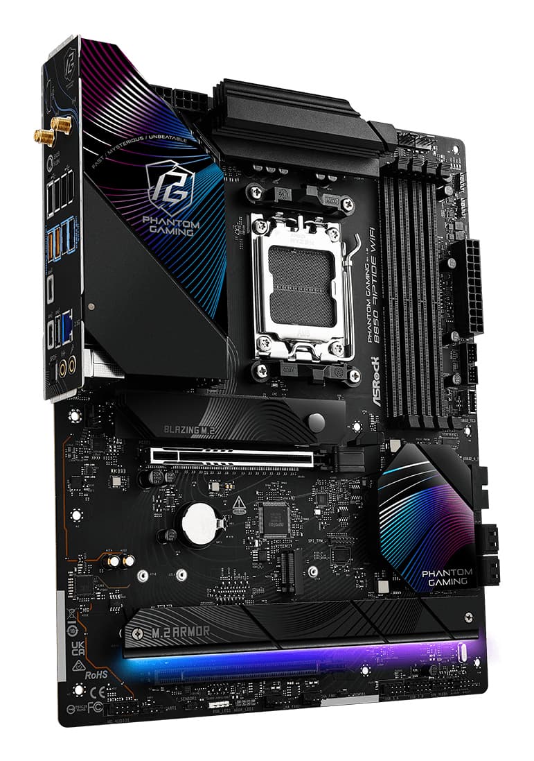 Placa de baza AsRock B850 Phantom Gaming Riptide Wi-Fi, Skt. AM5, WiFi, ATX, 4xDDR5, 4xSATA, 4xM.2, PCI-E 5.0 x 16, "90-MXBQT-A0UAYZ" — miniatură