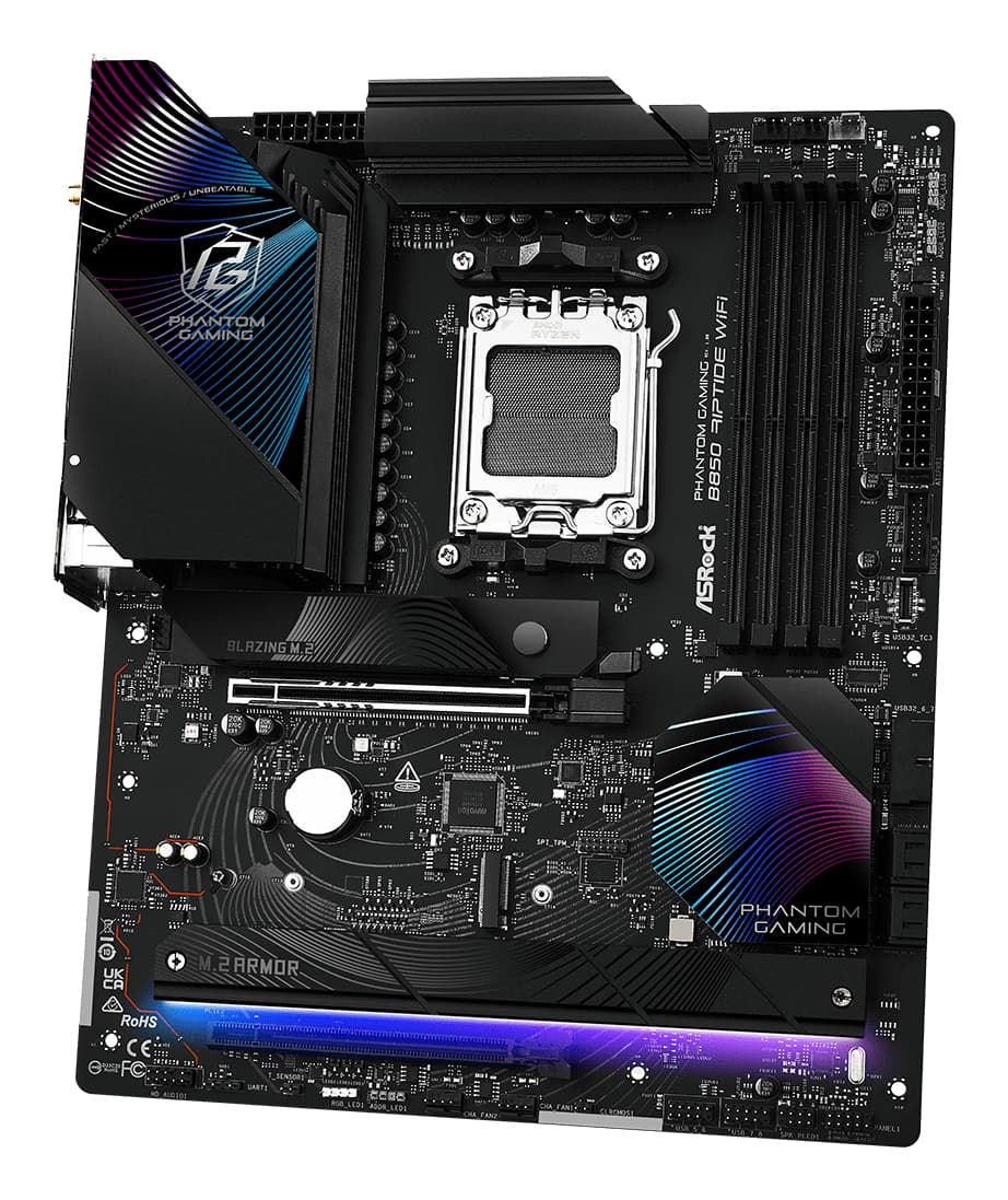 Placa de baza AsRock B850 Phantom Gaming Riptide Wi-Fi, Skt. AM5, WiFi, ATX, 4xDDR5, 4xSATA, 4xM.2, PCI-E 5.0 x 16, "90-MXBQT-A0UAYZ" — miniatură