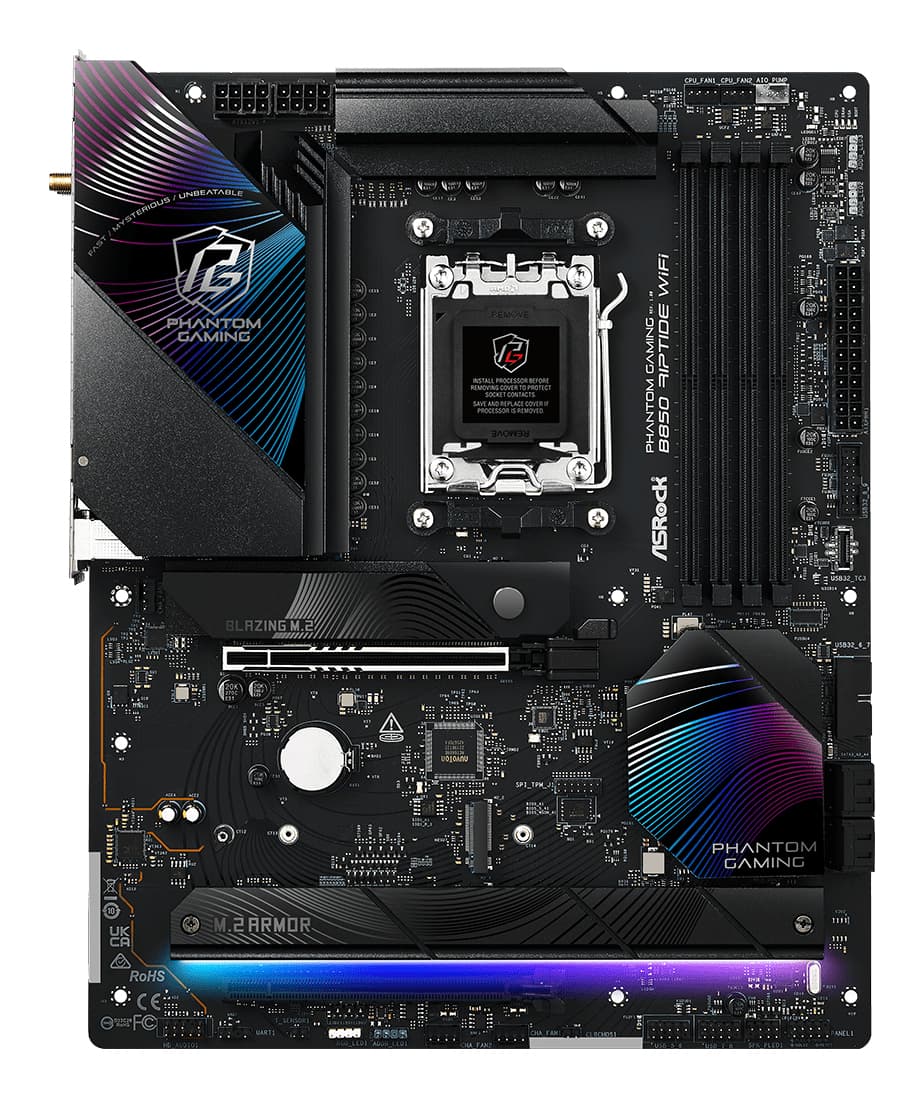 Placa de baza AsRock B850 Phantom Gaming Riptide Wi-Fi, Skt. AM5, WiFi, ATX, 4xDDR5, 4xSATA, 4xM.2, PCI-E 5.0 x 16, "90-MXBQT-A0UAYZ" — miniatură