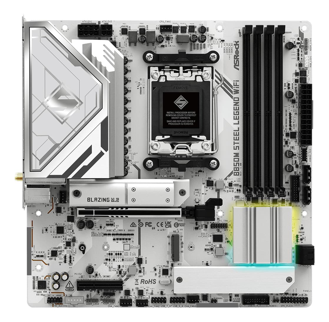 Placa de baza ASRock B850M Steel Legend Wi-Fi, skt. AM5, 4x DDR5, mATX, PCI-E 5.0x16, 4xSATA,3xM.2, "90-MXBS2-A0UAYZ" — miniatură