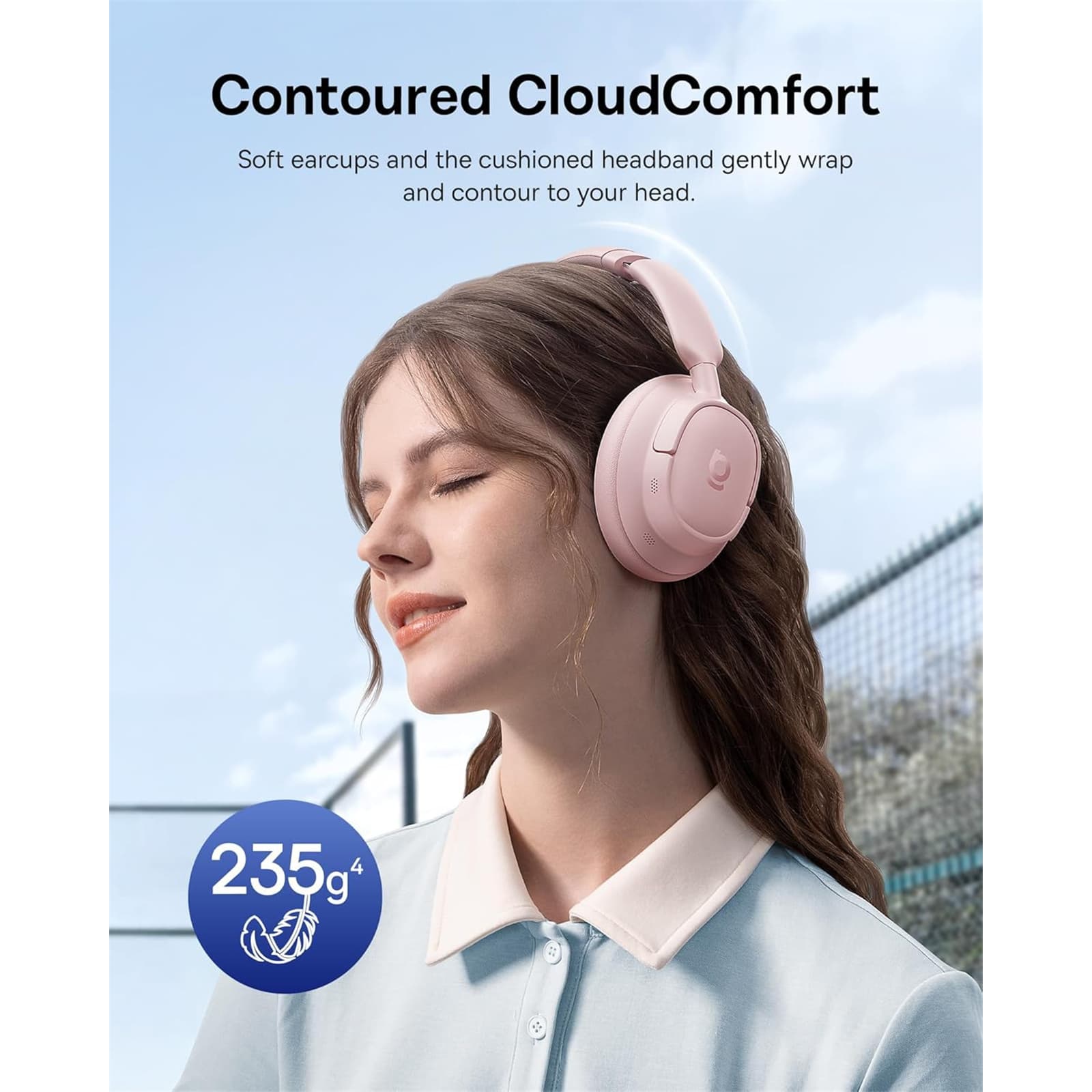 CASTI Baseus Inspire BH1, Wireless Noise Cancelling Headphones OS, pt smartphone, over-ear, sunet Hi-Res, microfon pe casca, conectare prin Bluetooth 5.0, roz "A0203704" - 6932172698584 — miniatură