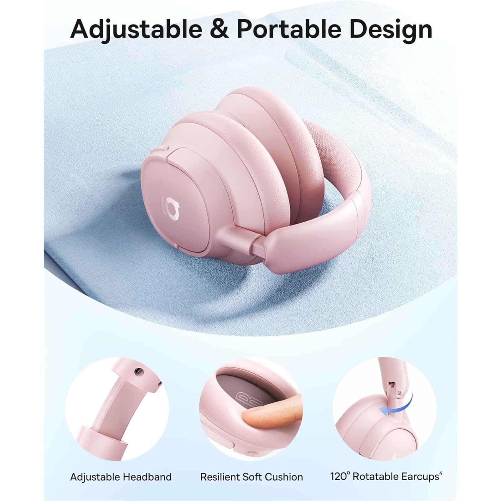 CASTI Baseus Inspire BH1, Wireless Noise Cancelling Headphones OS, pt smartphone, over-ear, sunet Hi-Res, microfon pe casca, conectare prin Bluetooth 5.0, roz "A0203704" - 6932172698584 — miniatură