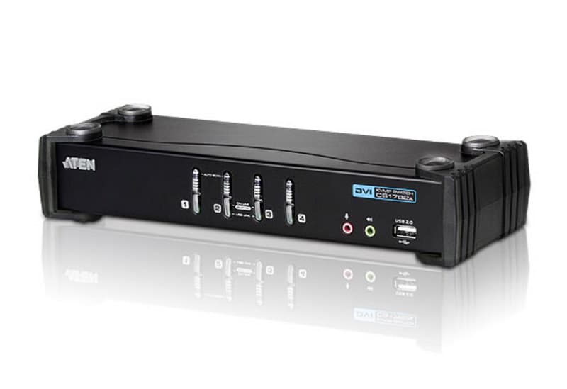 Switch KVM ATEN CS1764A 4-Port DVI USB 2.0 KVMP Switch, 4x DVI-D Cables, 2-port Hub, Audio "CS1764A-AT-G"