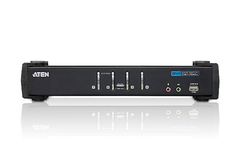 Switch KVM ATEN CS1764A 4-Port DVI USB 2.0 KVMP Switch, 4x DVI-D Cables, 2-port Hub, Audio "CS1764A-AT-G" — miniatură