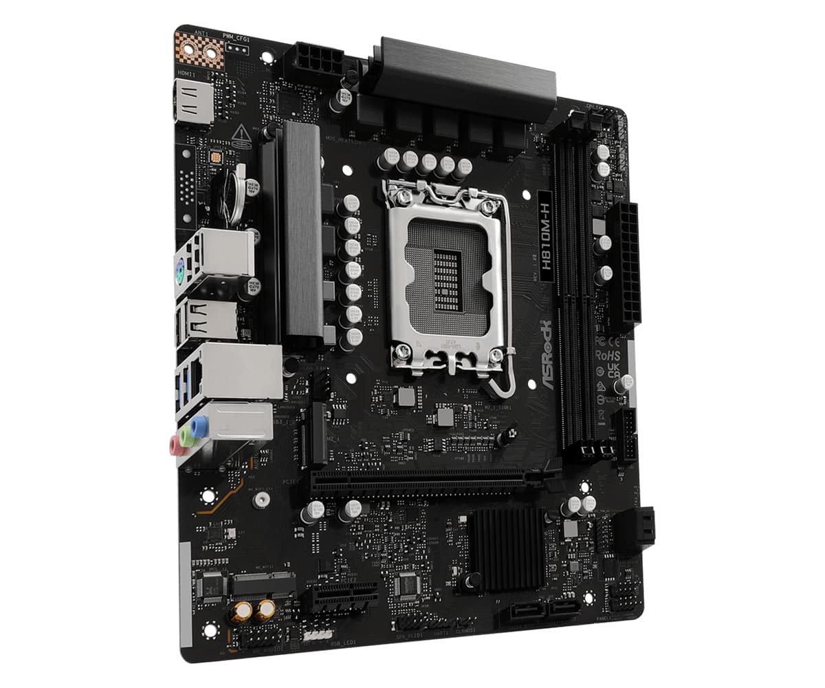 Placa de baza AsRock "H810M-H", skt. LGA 1851, chipset Intel H810, mATX, 2 x DDR5 max. 128 GB, USB 3.2 gen1 A, USB 2.0, 2.5 GHz Lan, 4 x SATA, 2 x M.2, PCIe 4.0, HDMI, "H810M-H" — miniatură