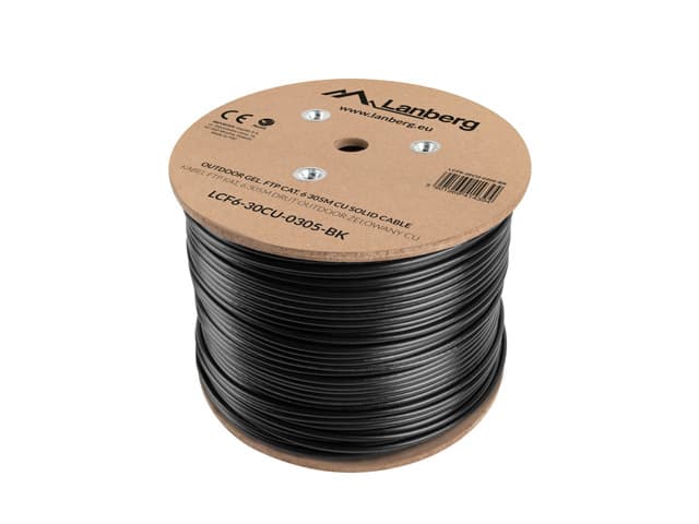 Lanberg FTP solid outdoor gel. cable, CU, cat.6, 305m, Gray "LCF6-30CU-0305-BK"