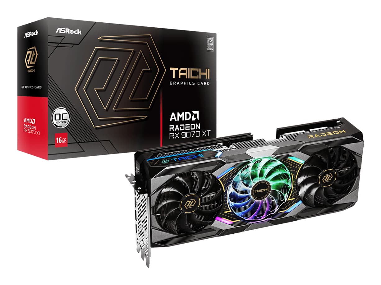 Placa video ASRock AMD Radeon RX 9070 XT Taichi OC, 16GB, GDDR6, 256-bit "90-GA5HZZ-00UANF" — miniatură