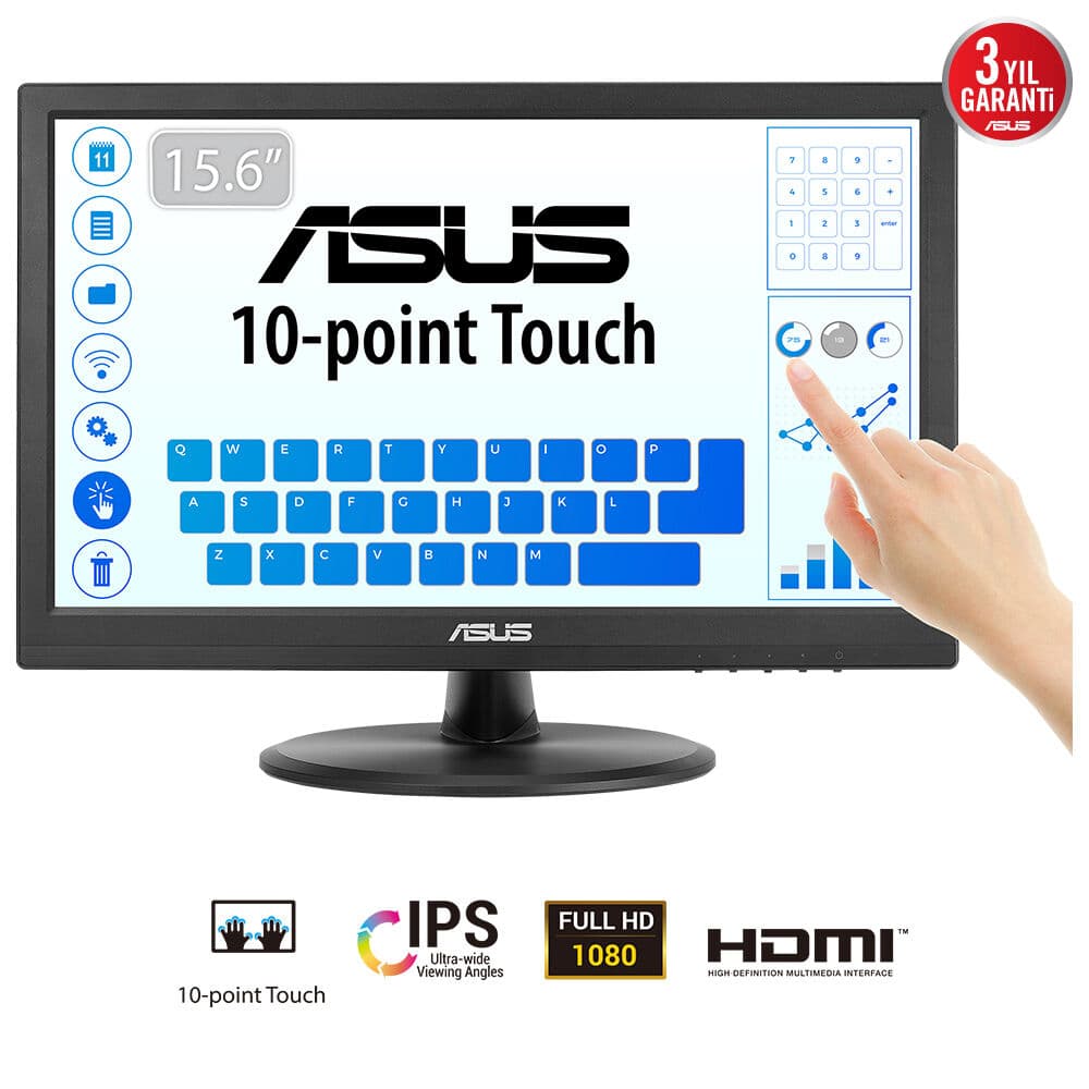 Monitor IPS LED ASUS 15.6" VT169HE, Full HD (1920 x 1080), VGA, HDMI, Touchscreen (Negru) "90LM09V1-B01170"