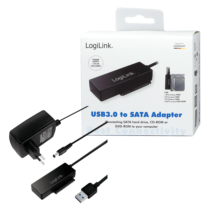 ADAPTOR LOGILINK USB 3.0 la SATA, 5Gbps, pana la HDD 10TB, alimentare ext. 12V/2A, black, "AU0050" — miniatură