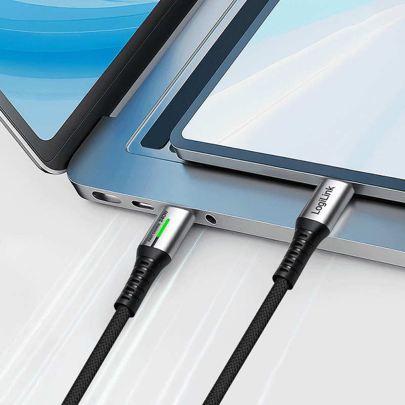 CABLU alimentare si date LOGILINK, pt. smartphone, USB 3.2, USB Gen Type-C (T) la USB Type-C (T), 0.5m, PD 240W, 3 x ecranat, 4K/60Hz, 20Gbps, LED, metal, negru, "CU0441" — miniatură