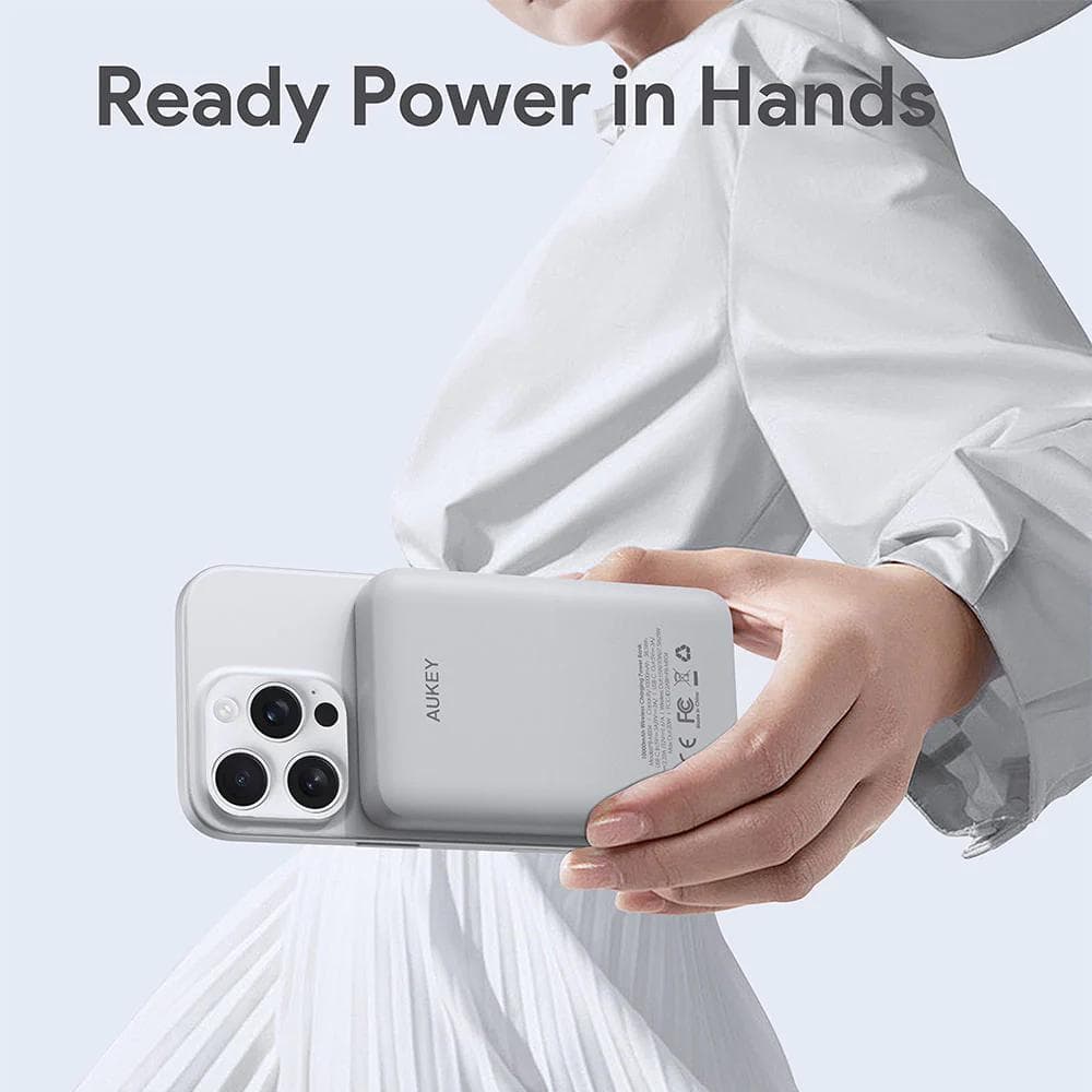 POWER BANK Aukey "PB-MS04" 10.000 mAh, 20W wireless, magnetic, 1 x USB-C, 202.8g, alb, "LLTSDEN1056729" - 689323790326 — miniatură