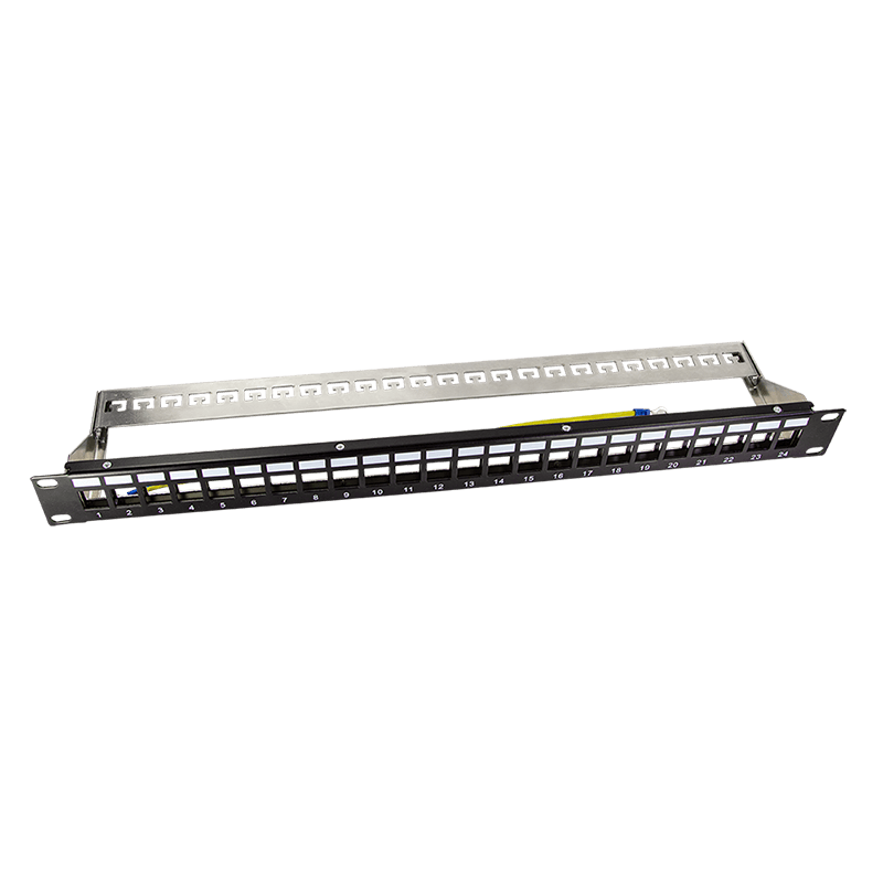 PATCH PANEL LOGILINK 24 porturi, Keystone, ecranate, 1U pentru rack 19", management cabluri spate, M6 kit montare, black, "NK4058" — miniatură