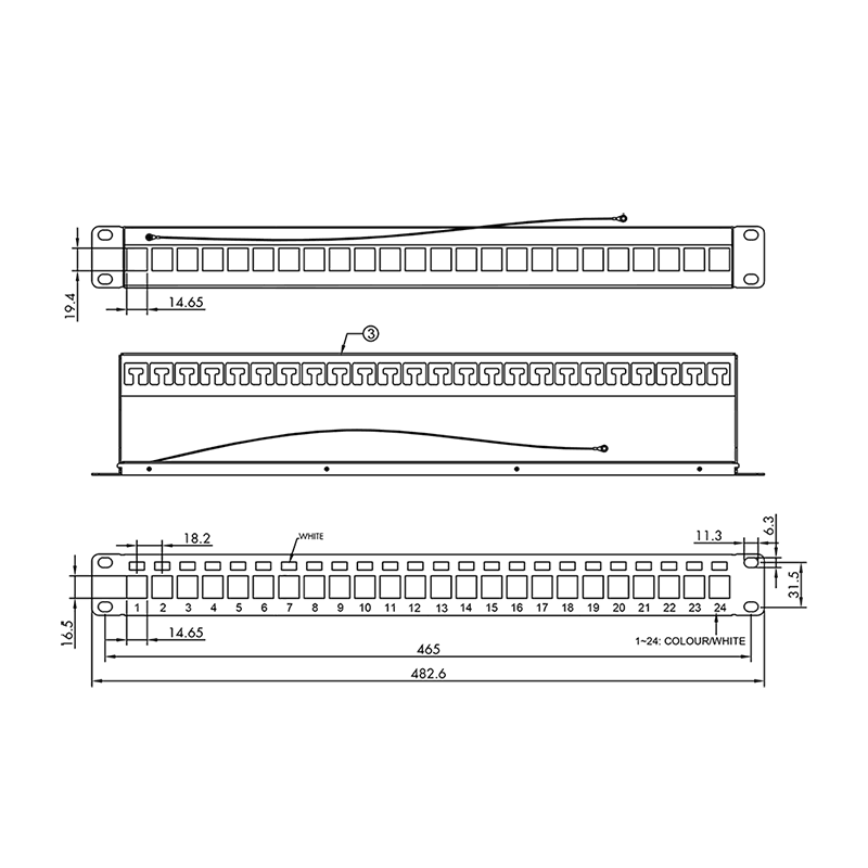 PATCH PANEL LOGILINK 24 porturi, Keystone, ecranate, 1U pentru rack 19", management cabluri spate, M6 kit montare, black, "NK4058" — miniatură