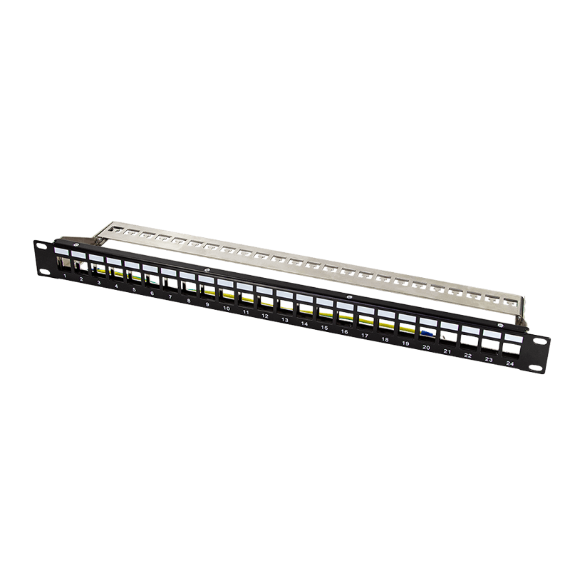 PATCH PANEL LOGILINK 24 porturi, Keystone, ecranate, 1U pentru rack 19", management cabluri spate, M6 kit montare, black, "NK4058"