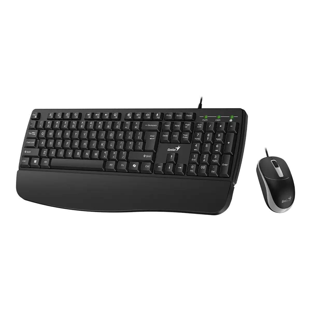 KIT wired GENIUS USB, tastatura 104 taste (concave) + mouse optic 1200dpi, 3 butoane, palm rest, cablu 1.5m, black, "KM-123" "31330013400" — miniatură