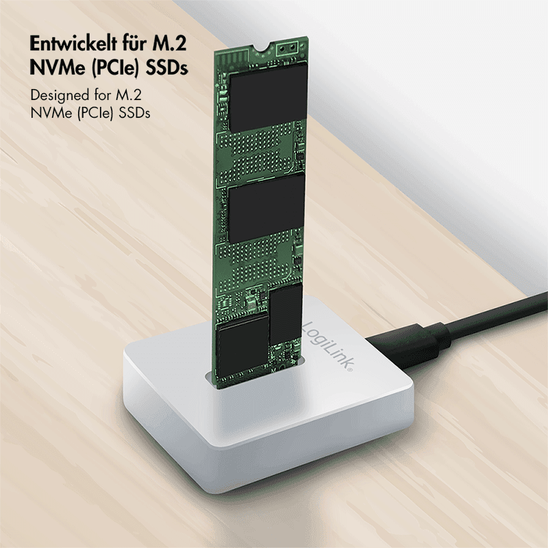 HDD DOCKING Station LOGILINK M.2 NVMe (PCIe), conectare PC USB TYPE-C 3.2 + adaptor USB-A, slot 1 x M Key 2230/2242/2260/2280/22110 mm, argintiu, "QP0034" — miniatură