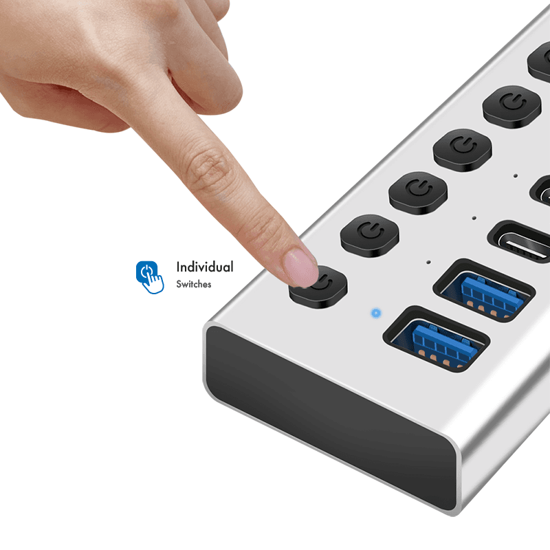 HUB extern LOGILINK, porturi USB: USB 3.0 x 10, conectare prin USB-C 3.0, metal, argintiu, "UA0448" — miniatură