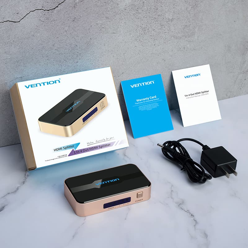 Splitter video Vention, HDMI (M) la 4 x HDMI (M), rezolutie 4K la 30Hz, alimentare retea, negru "ACCG0-EU" - 6922794759213 — miniatură