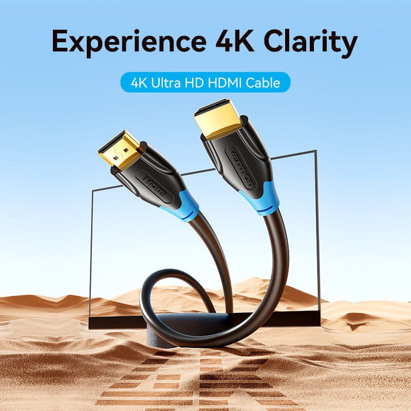 Cablu video Vention, HDMI (T) la HDMI (T), 5m, rezolutie 4K la 30Hz, conectori auriti, negru-galben "ALIBJ" - 6922794766952 — miniatură