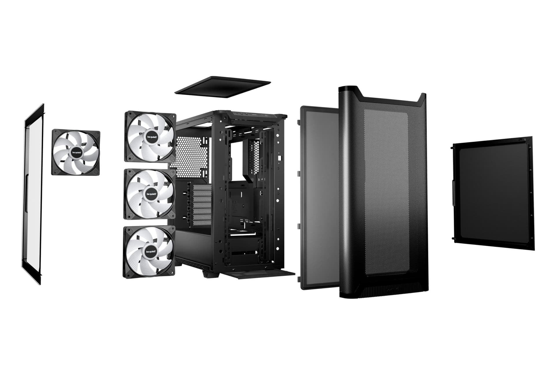CARCASA be quiet "PURE BASE 501 DX", middle tower, gaming, fara sursa, suporta 6xfan, 3xfan inclus, PSU shroud, USB Type-C x 1, USBx2, audio+mic, 7 sloturi expansiune, negru, "BGW76" — miniatură
