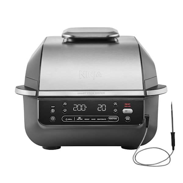 Gratar electric si airfryer Ninja Foodi AirGrill EG351EU, 1760 W, functie friteuza aer cald, 5 functii, 40°- 265°C, display digital, invelis ceramic, termometru digital (Negru/Argintiu) "EG351EU"