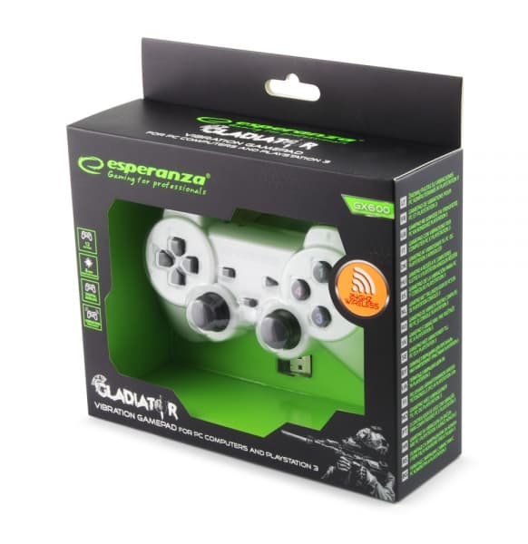 Gamepad Esperanza Gladiator EGG108W cu vibratii Wireless PC/PS3 Alb "EGG108W" — miniatură