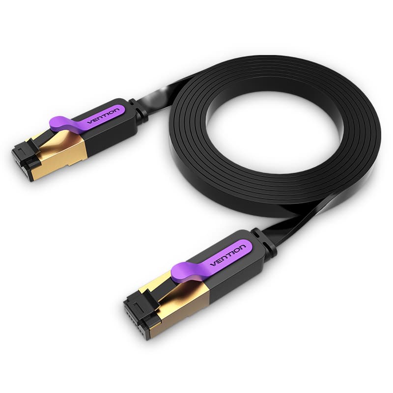Patch cord SFTP Vention, Cat. 7, RJ-45 (T) la RJ-45 (T), 10m, AWG 28, 10Gbps, ecranat, conectori auriti, negru, "ICABL" - 6922794729872 — miniatură