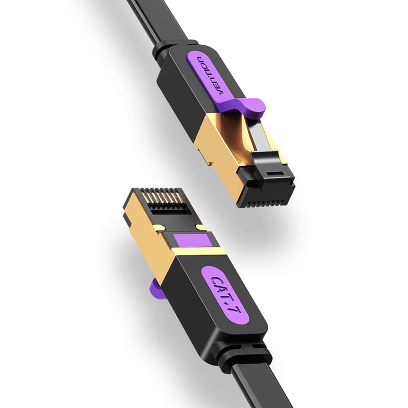 Patch cord SFTP Vention, Cat. 7, RJ-45 (T) la RJ-45 (T), 10m, AWG 28, 10Gbps, ecranat, conectori auriti, negru, "ICABL" - 6922794729872 — miniatură
