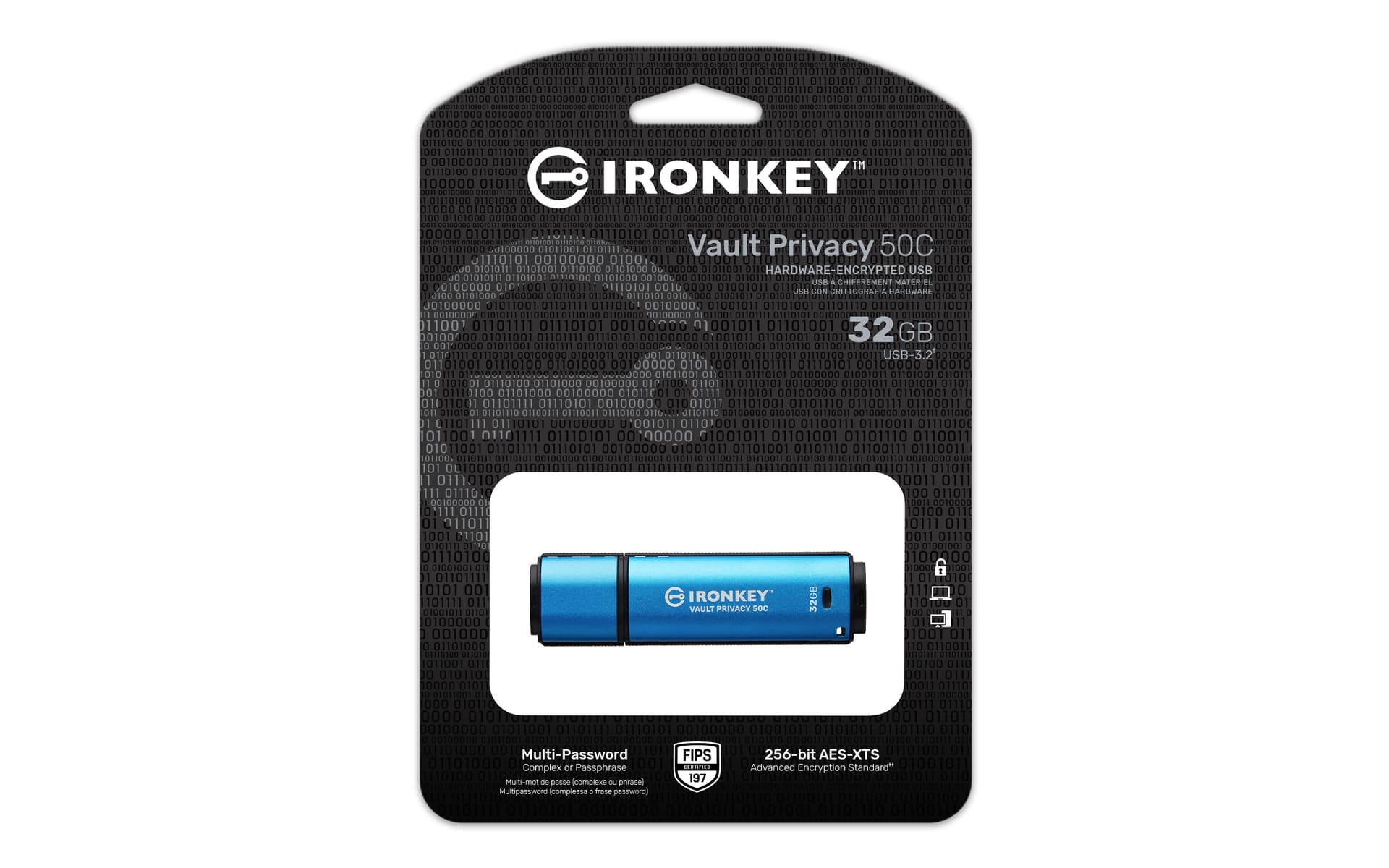 Stick USB Kingston IronKey Vault Privacy 50C, 32GB, USB-C (Albastru) "IKVP50C/32GB" — miniatură